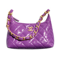 CHANEL Polished Lambskin Hobo Bag Handbag Shoulder Bag Women's Purple