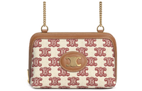 CELINE Triomphe Embroidered Fabric Cow Leather Binding Chain Bag Shoulder Bag Crossbody Bag Women's Red Fox