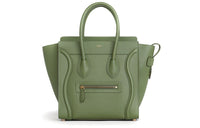 CELINE Luggage Cow Leather Handbag Shoulder Bag Unisex Light Khaki Green