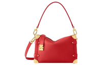 LOUIS VUITTON Trunk Cow Leather Soft Box Handbag Shoulder Bag Women's Red