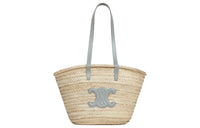CELINE Triomphe Palm Leaf Cow Leather Patchwork Trim Basket Bag Handbag Shoulder Bag Women's Pearlescent Blue