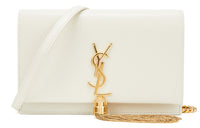 SAINT LAURENT Grained Embossed Leather Tassel Bag Shoulder Bag Women's White