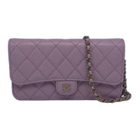 CHANEL Cow Leather Handbag Shoulder Bag Women's Purple