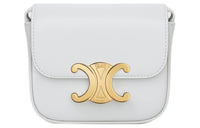 CELINE Triomphe Bright Calfskin Crossbody Bag, Shoulder Bag Mini Women's Moon White