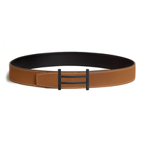 HERMES Calfskin Leather Belts Women's Black/Brown Width: 3.8CM