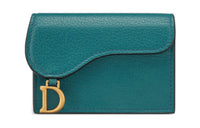 DIOR Saddle Sheepskin Card Clip Card Holder Women's Deep Sea Blue