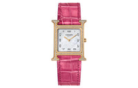 HERMES Heure H Wrist Watch Quartz Movement Crocodile Leather Strap White Dial Women's