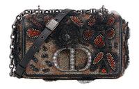 DIOR Caro Embroidered Cow Leather Patchwork Handheld Shoulder Bag Crossbody Bag Small Size Women's Black