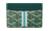 GOYARD Saint-Sulpice Canvas With Leather Card Clip Card Holder Unisex Green & Blue White Stripes