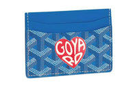 GOYARD Saint-Sulpice Canvas With Leather Card Clip Card Holder Unisex Sky Blue & Red Small Heart