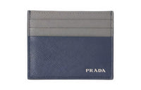 PRADA Leather Card Holder Regular Men's Gray/Blue