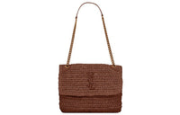 SAINT LAURENT Niki Raffia With Leather Shoulder Bag, Crossbody Bag Regular Women's Dark Chocolate