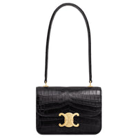CELINE Crocodile Leather Shoulder Bag Women's Black