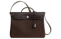 HERMES Herbag Canvas With Hunter Cow Leather Handbag Men's Chocolate Multicolor Ebony