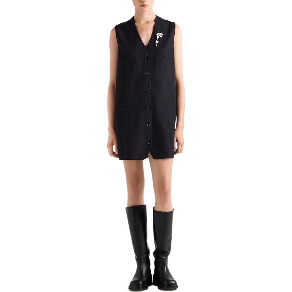 PRADA Brooch Detailed Tailored Mini Dress