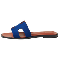 HERMES Oran Abrasion-Resistant Slide Slippers Women's Dark Blue