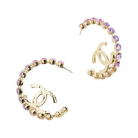 CHANEL Metal Brass Crystal Earrings Women's Gold