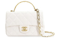 CHANEL Bright Lambskin Flap Bag, Shoulder Bag, Crossbody Bag, Handbag Regular Women's White