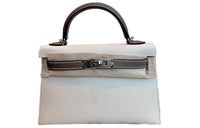 HERMES Mini Kelly 2nd Generation Leather Kelly Handbag Women's Milkshake White & Elephant Gray