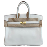 HERMES Birkin Swift Leather One Shoulder Handbags Women's 0T Mushroom White