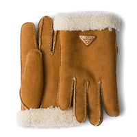 PRADA Sheepskin Wool Suede Knit Gloves Women's Brown
