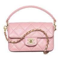 CHANEL Grained Shiny Calfskin One Shoulder Handbags Mini Women's Light Pink