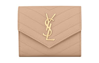 SAINT LAURENT Monogram Quilting Leather Wallet Women's Dark Beige