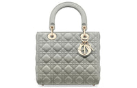 DIOR Lady Dior Sheepskin Wicker Pattern Crossbody Bag, One Shoulder Handbag Medium Size Women's Gray