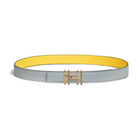 HERMES Calfskin Palladium-Plated Metal Leather Belts Women's Gray/Yellow Width 2.4CM