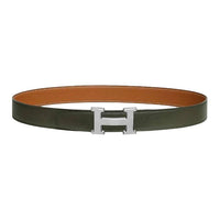 HERMES Calfskin Leather Belts Women's Brown Green Width: 3.2CM