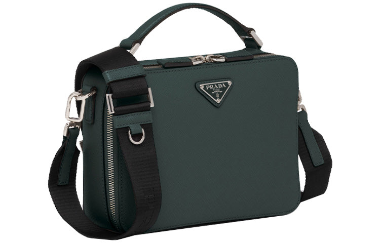 PRADA Brique Leather Handbag Shoulder Bag Crossbody Bag Regular Men's Emerald Green