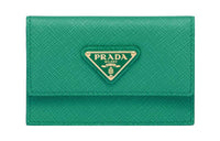 PRADA Saffiano Leather Card Clip Card Holder Women's Green