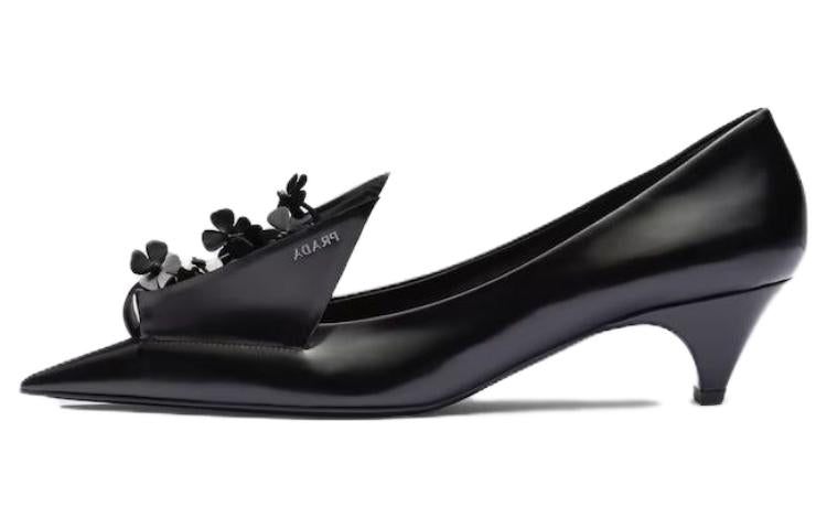 PRADA 45mm Floral-appliqué Leather Pumps