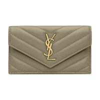 SAINT LAURENT CASSANDRE Sheepskin Card Holder Women's Dark Moss Green