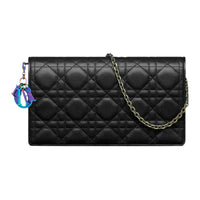DIOR Sheepskin Wicker Pattern Zip Closure With Card Slot Zipper Pocket Clutch Women's Black