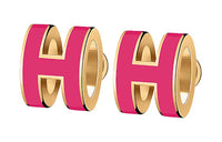 HERMES Gold-Plated Earrings Women's Rose Red Gold Trim