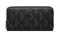DIOR Smooth Cow Leather & Cotton Gray Canvas Wallet Men's Black