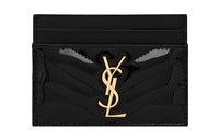 SAINT LAURENT CASSANDRE Patent Leather Calfskin Card Holder Women's Black