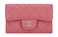 CHANEL Grained Shiny Calfskin Card Holder Regular Women's Rose Red