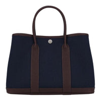 HERMES Garden Party Canvas With Leather Garden Bag Handbag Unisex Blue Brown