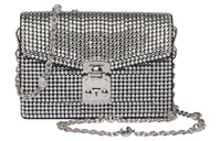 MIU MIU Crystal Patchwork Leather Crossbody Bag Shoulder Bag Women's Silver