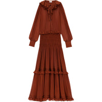 SAINT LAURENT Long Sleeved Dress Women's Brown Red