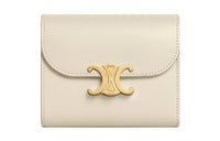 CELINE Triomphe Shiny Cow Leather Wallet Small Size Women's Stone Gray Stone