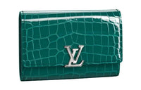 LOUIS VUITTON Capucines Crocodile Leather Wallet Women's Turquoise