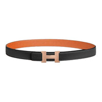 HERMES Calfskin Leather Belts Unisex Gray Orange Width 2.4CM