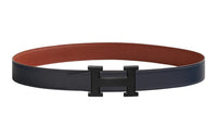 HERMES Leather Belts Women's Marine Blue/Ochre Red