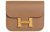 HERMES Evercolor Calfskin Card Holder, Wallet Fanny Pack Regular Women's Tea Brown/Lime