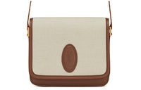 SAINT LAURENT Canvas Patchwork Smooth Leather Saddle Bag Shoulder Bag Crossbody Bag Women's Beige