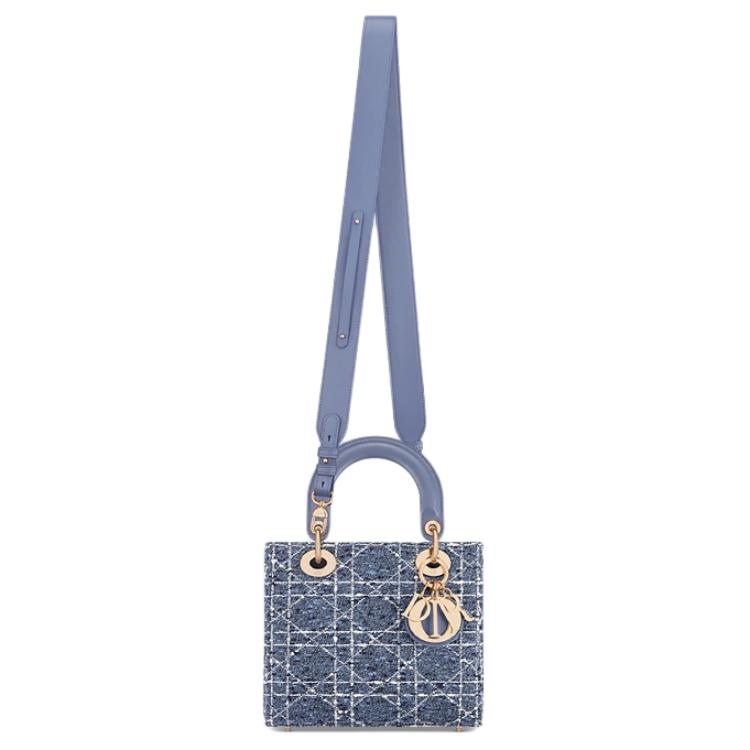 DIOR Lady Dior Rattan Plaid Shoulder Bag Crossbody Bag Handbag Small Size Women's Denim Blue