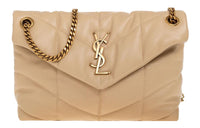 SAINT LAURENT PUFFER Sheepskin Crossbody Bag Shoulder Bag Small Size Women's Beige